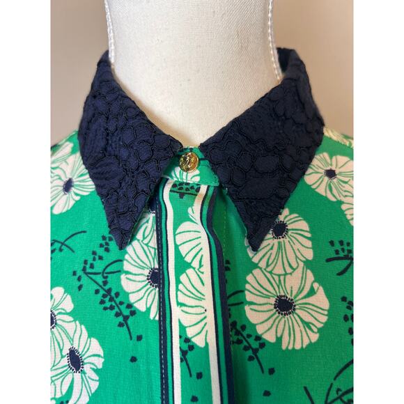 Draper James | Green/Blue Floral Button Front Long Sleeve Shirt Dress | 6 - Picture 5 of 17